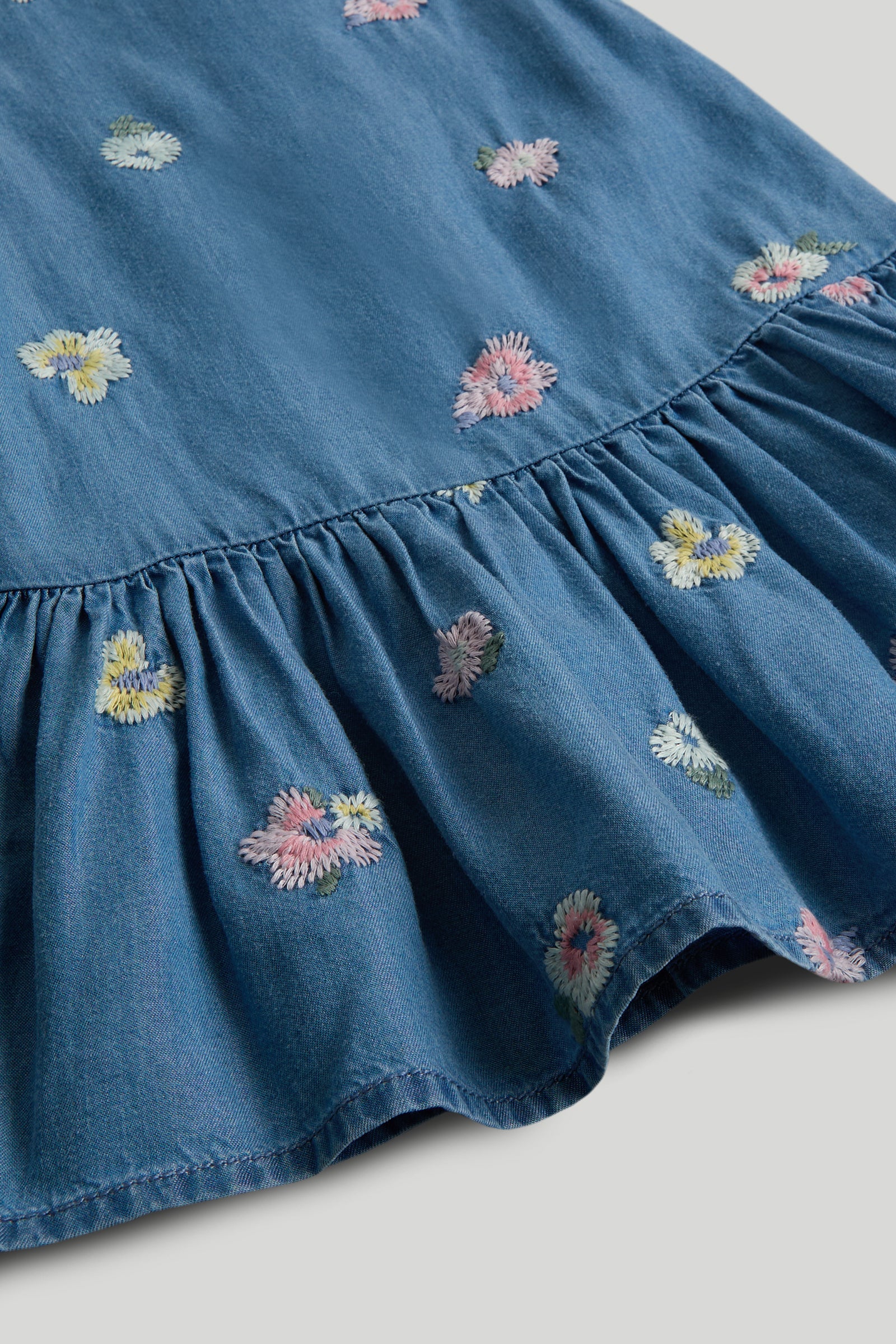 Girls Blue Lyocell Sleeveless Regular Fit Embroidered Dress