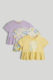 Girls Multi Cotton Printed T-Shirts Pack of 3