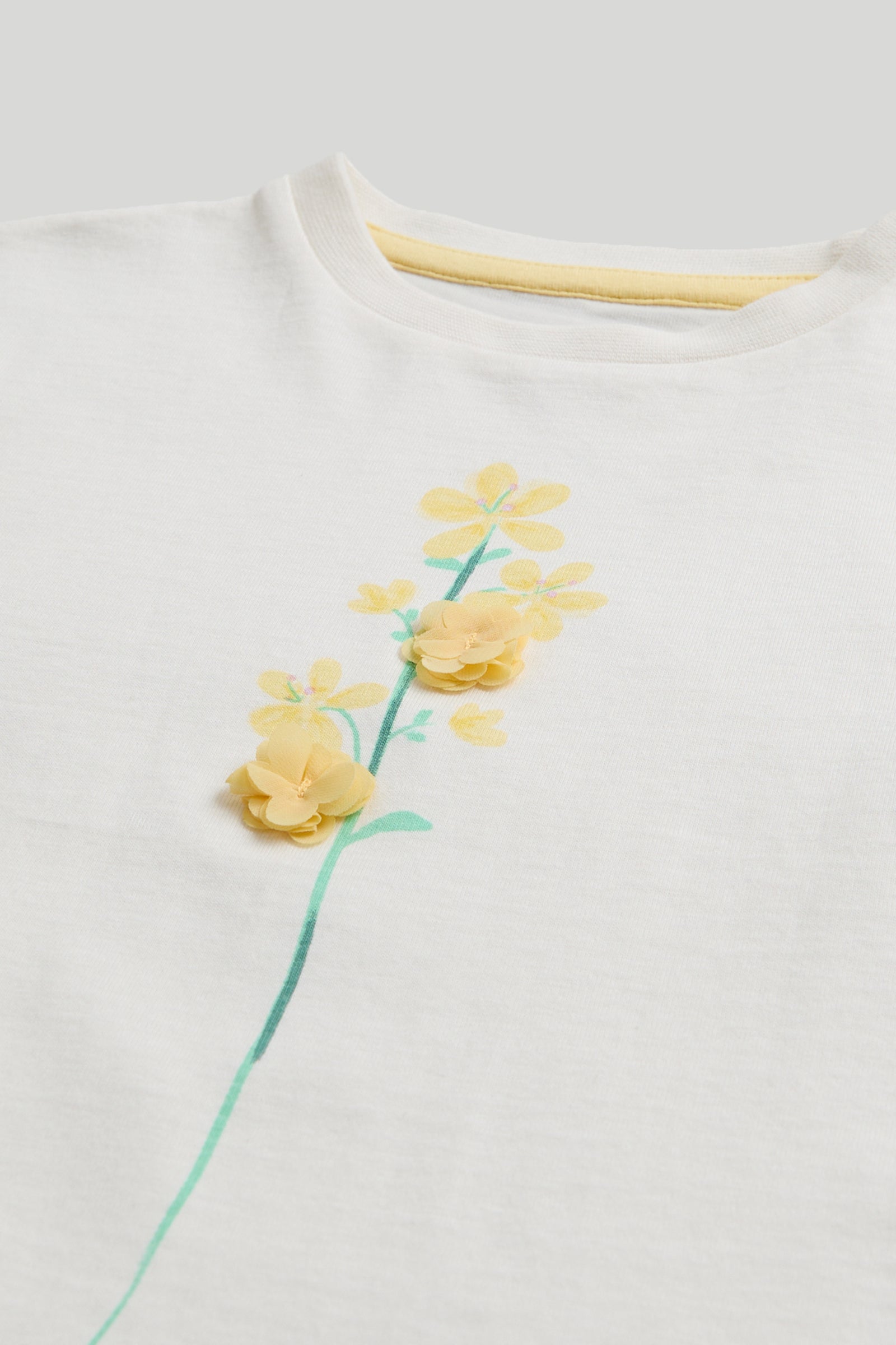 Girls White Cotton Texture Detail T-Shirt