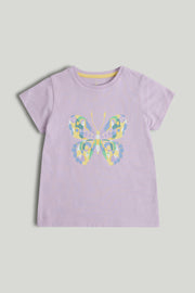 Girls Lavender Cotton Printed T-Shirt