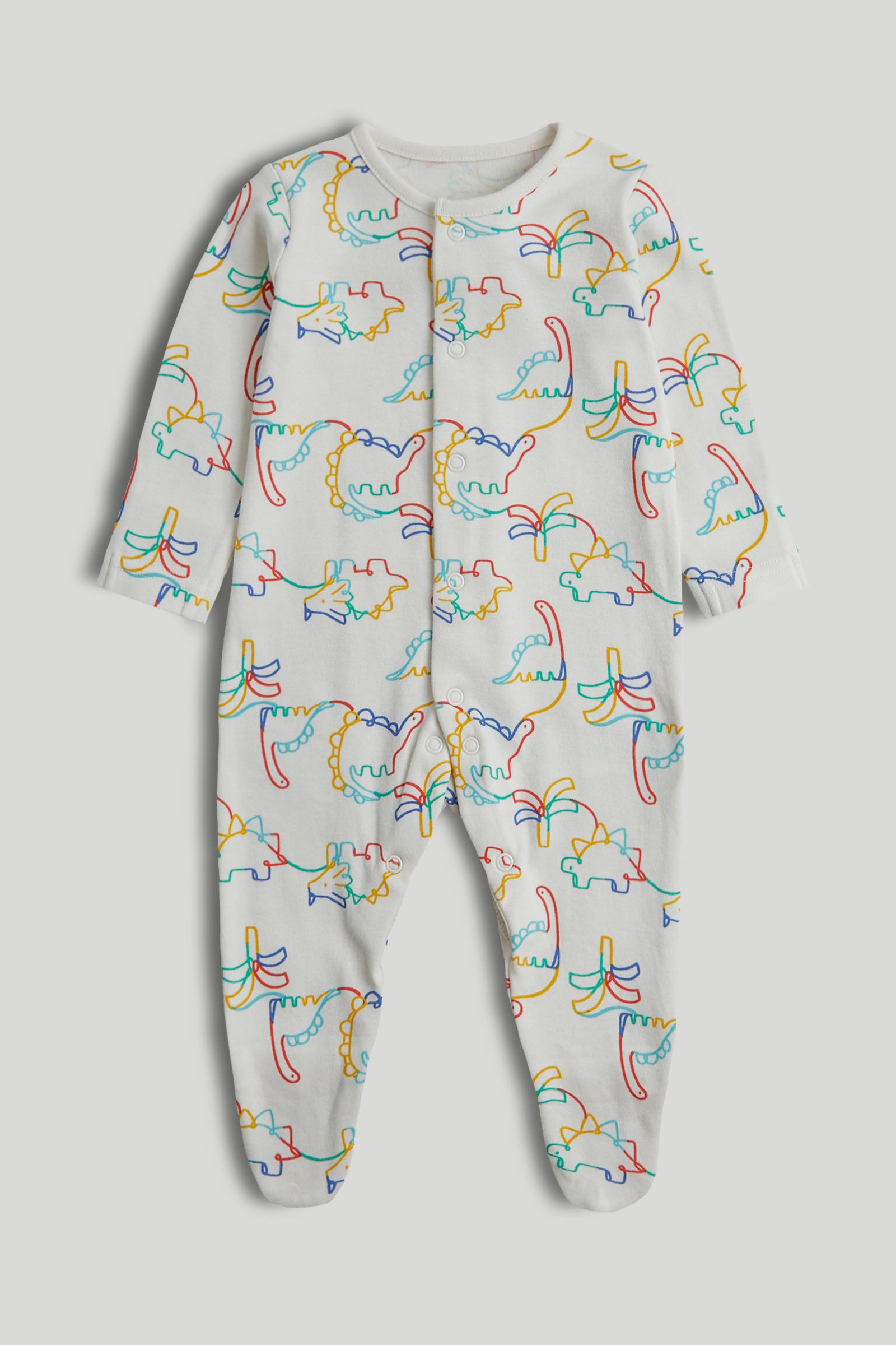 Boys Multi Dino Print Cotton Regular Fit 3-Pack Sleepsuits
