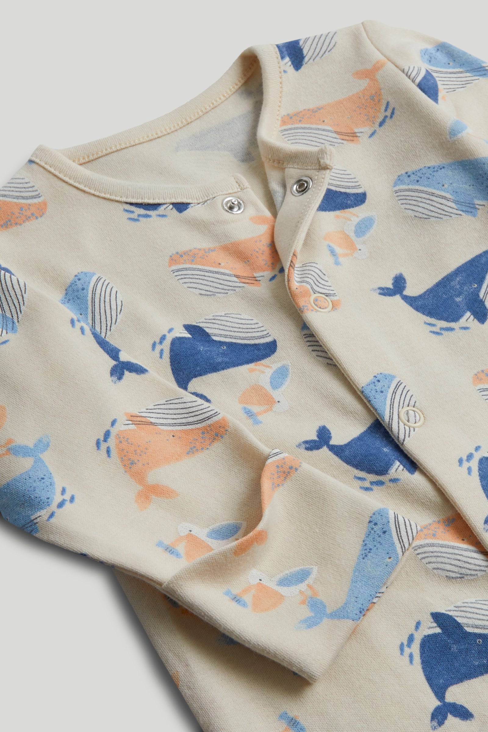 Boys Multi Whale Print Cotton Regular Fit 3-Pack Sleepsuits