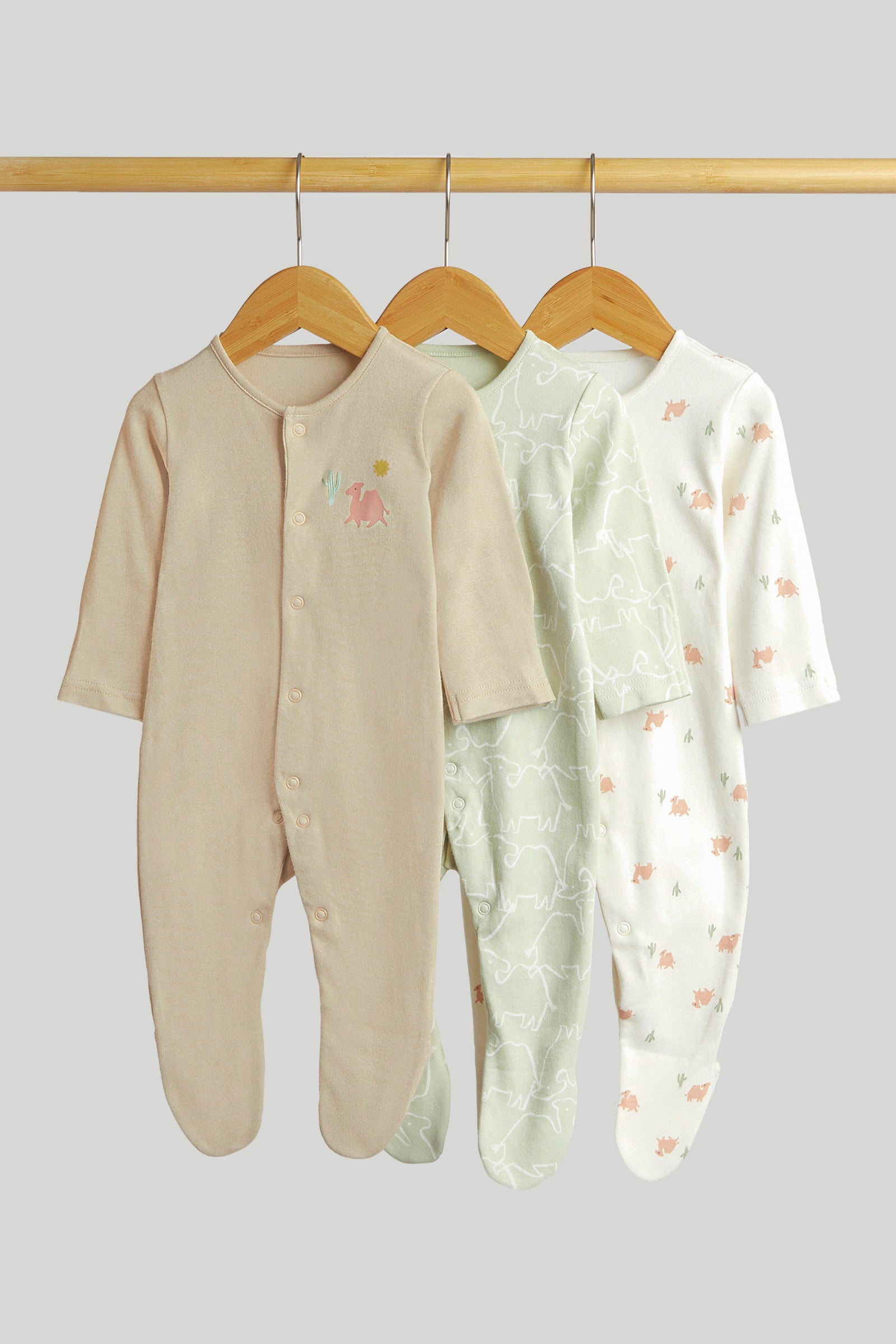 Boys Multi Camel Print Cotton Regular Fit 3-Pack Sleepsuits