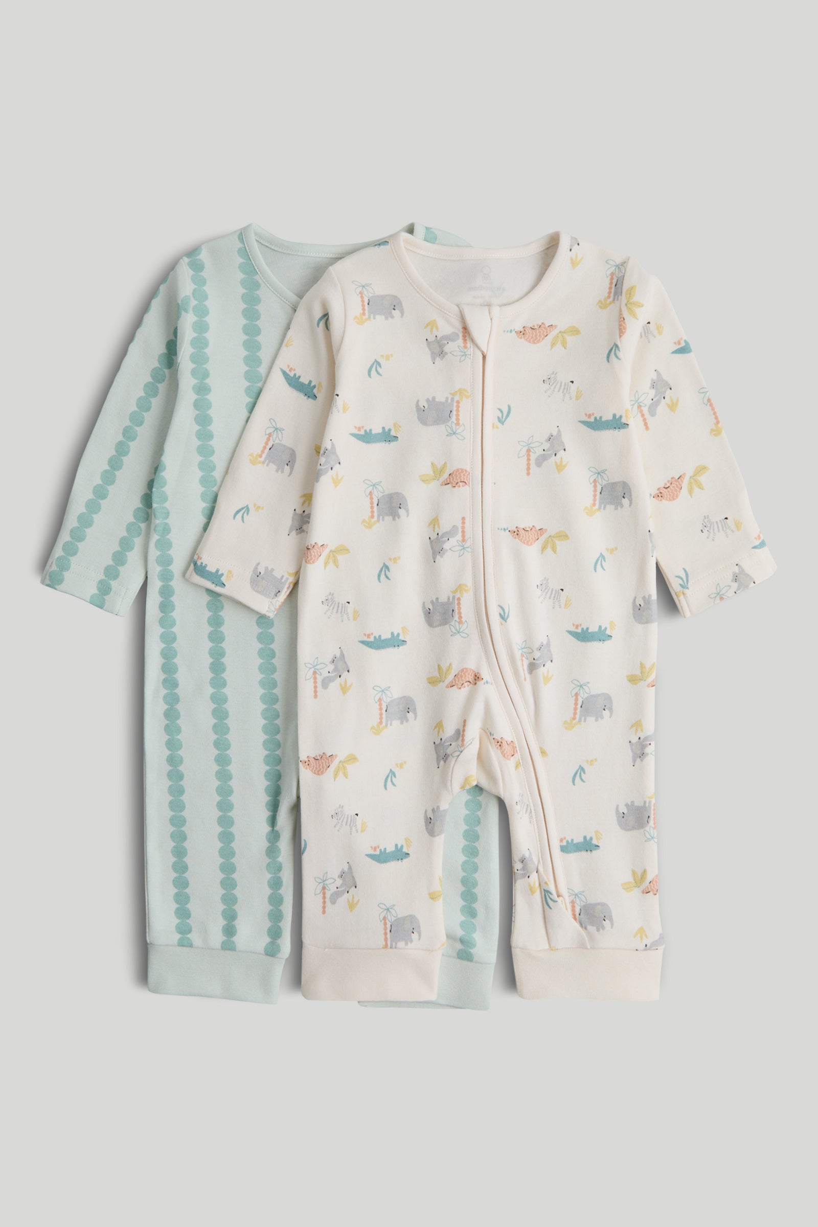 Boys Multi Printed Cotton Footless Zipped 2-Pack Sleepsuits