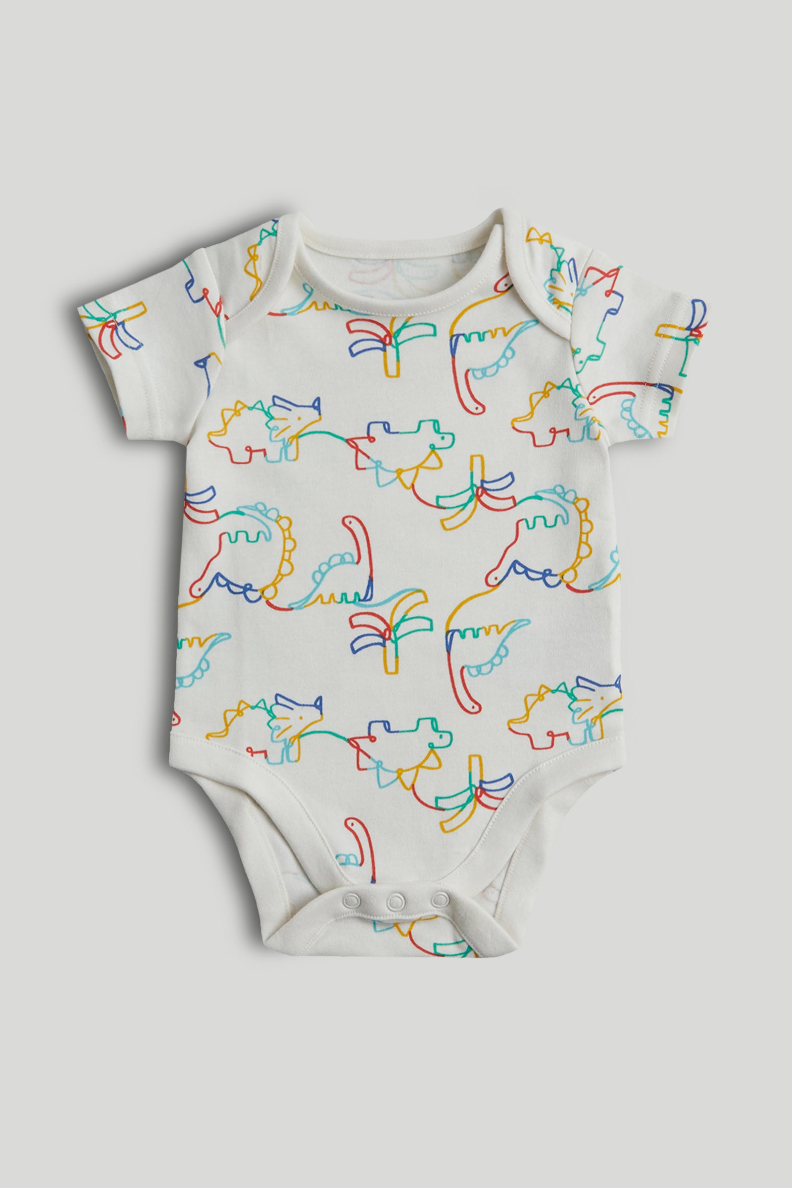 Boys Multi Dino Print Cotton Regular Fit 5-Pack Short Sleeve Bodysuits