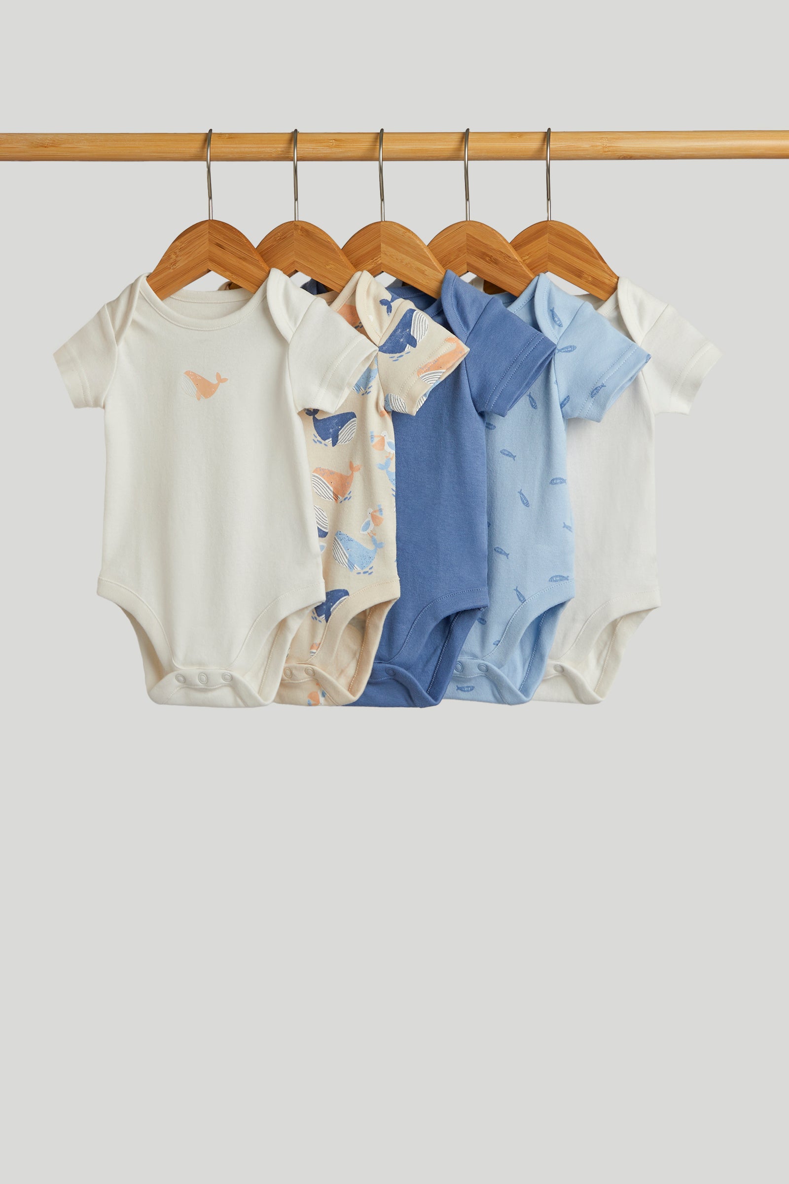 Boys Multi Whale Print Cotton Regular Fit 5-Pack Short Sleeve Bodysuits