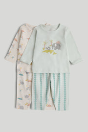Boys Multi Animal Print Cotton Regular Fit 2-Pack Long Sleeve Pyjama Set