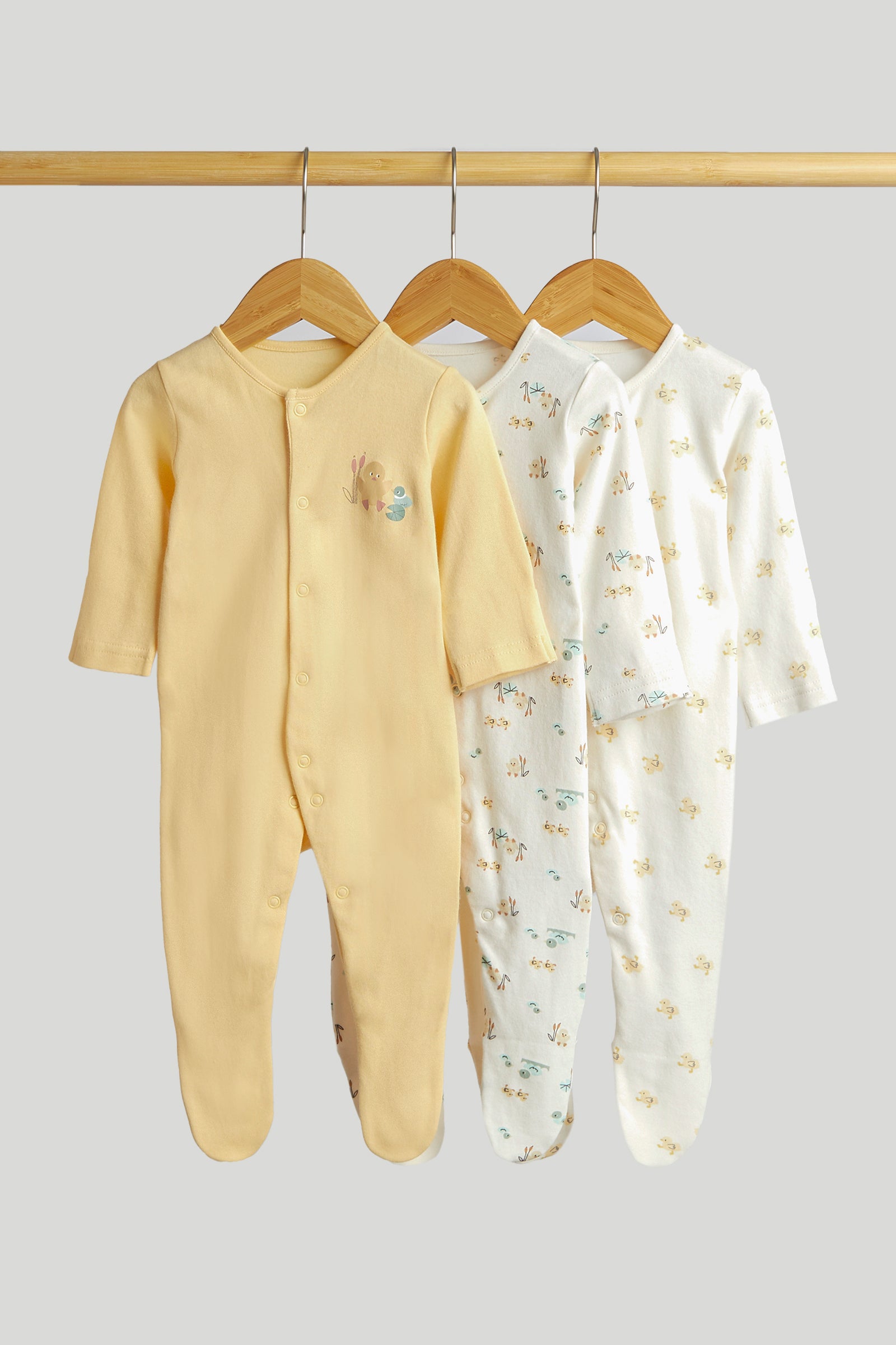 Kids Multi Duck Print Cotton Regular Fit 3-Pack Sleepsuits