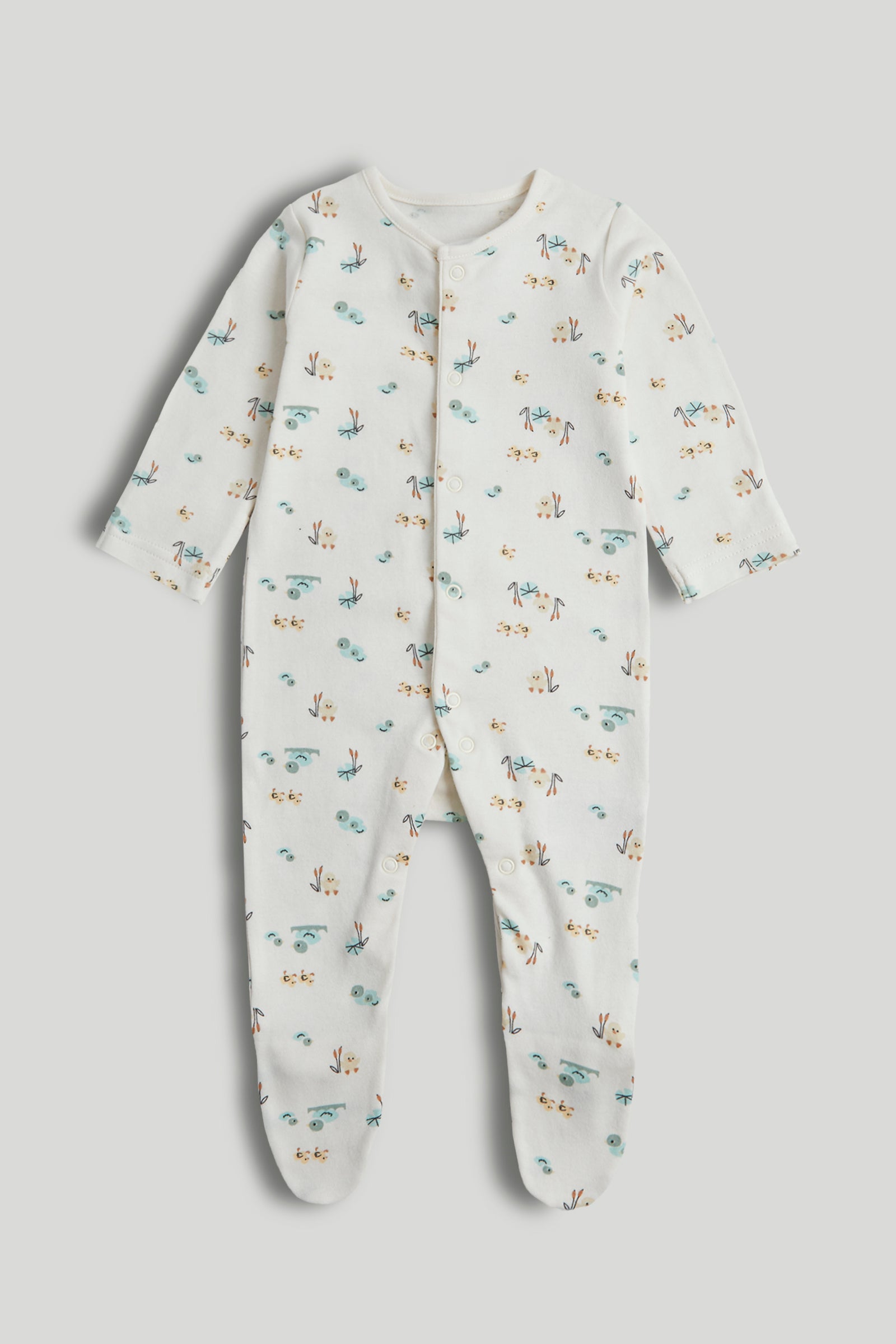 Kids Multi Duck Print Cotton Regular Fit 3-Pack Sleepsuits