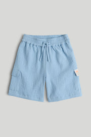 Baby Boys Blue Cotton Double Cloth Shorts