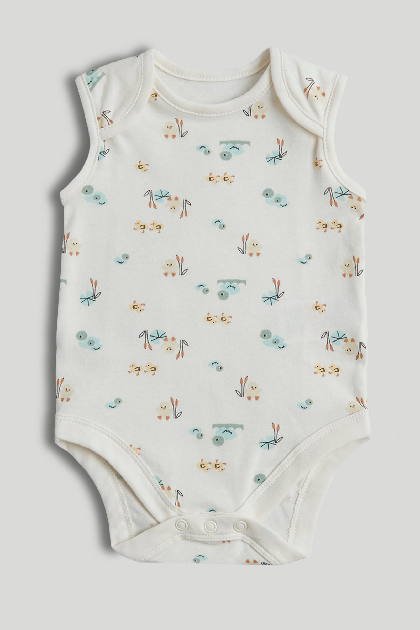 Baby Multi Cotton Sleeveless Duck Print Bodysuits Pack of 5