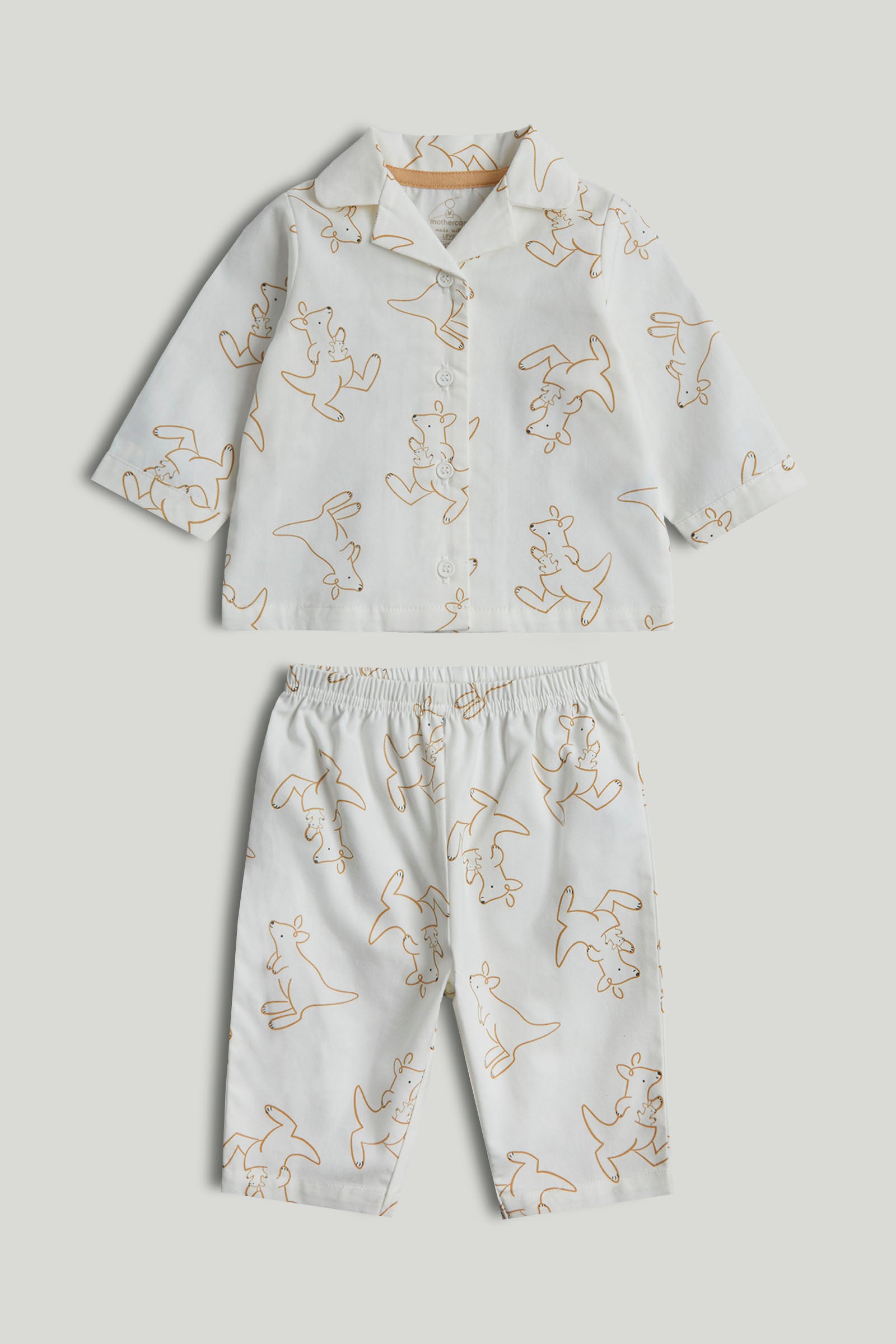 Kids White Cotton Safari Print Night Suit Set