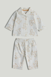 Kids White Cotton Safari Print Night Suit Set