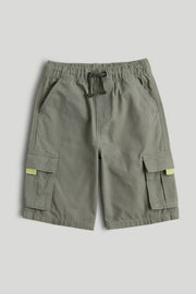 Boys Green Cotton Ripstop Bermuda Shorts – Regular Fit