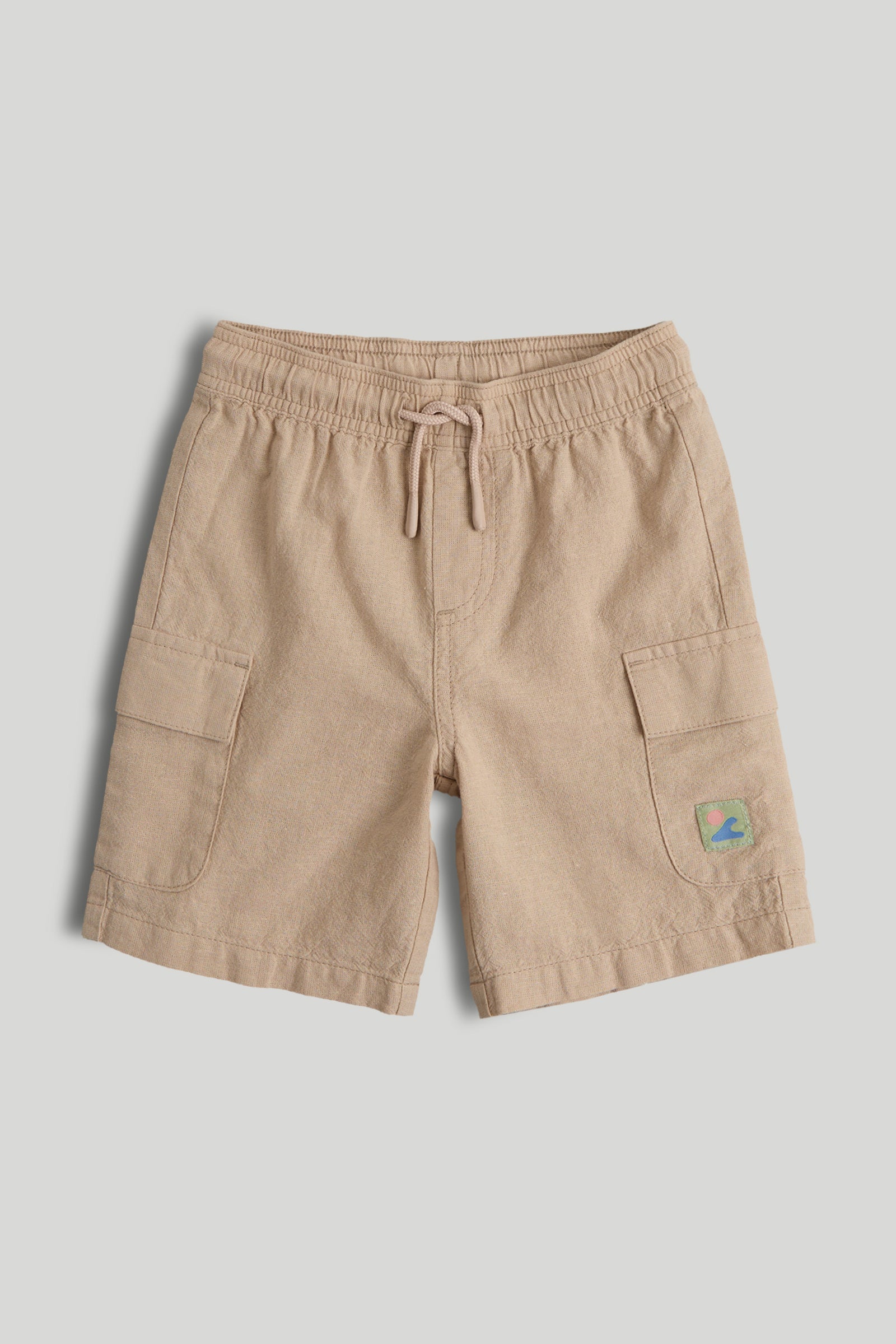 Boys Light Brown Cotton Linen Cargo Shorts – Regular Fit