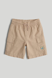Boys Light Brown Cotton Linen Cargo Shorts – Regular Fit