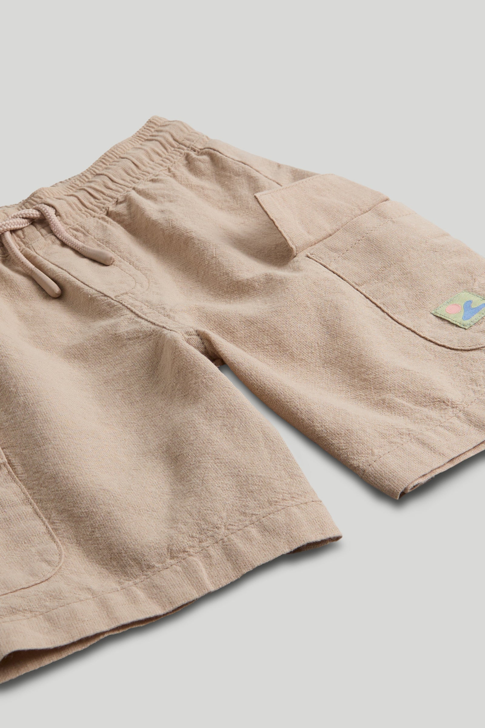 Boys Light Brown Cotton Linen Cargo Shorts – Regular Fit