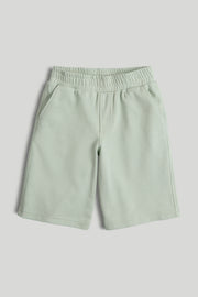 Boys Green Cotton Blend Loopback Shorts – Regular Fit