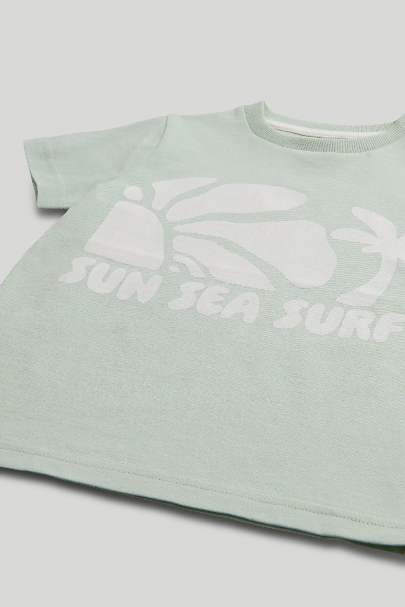 Boys Green Cotton T-Shirt & Stripe Shorts Set