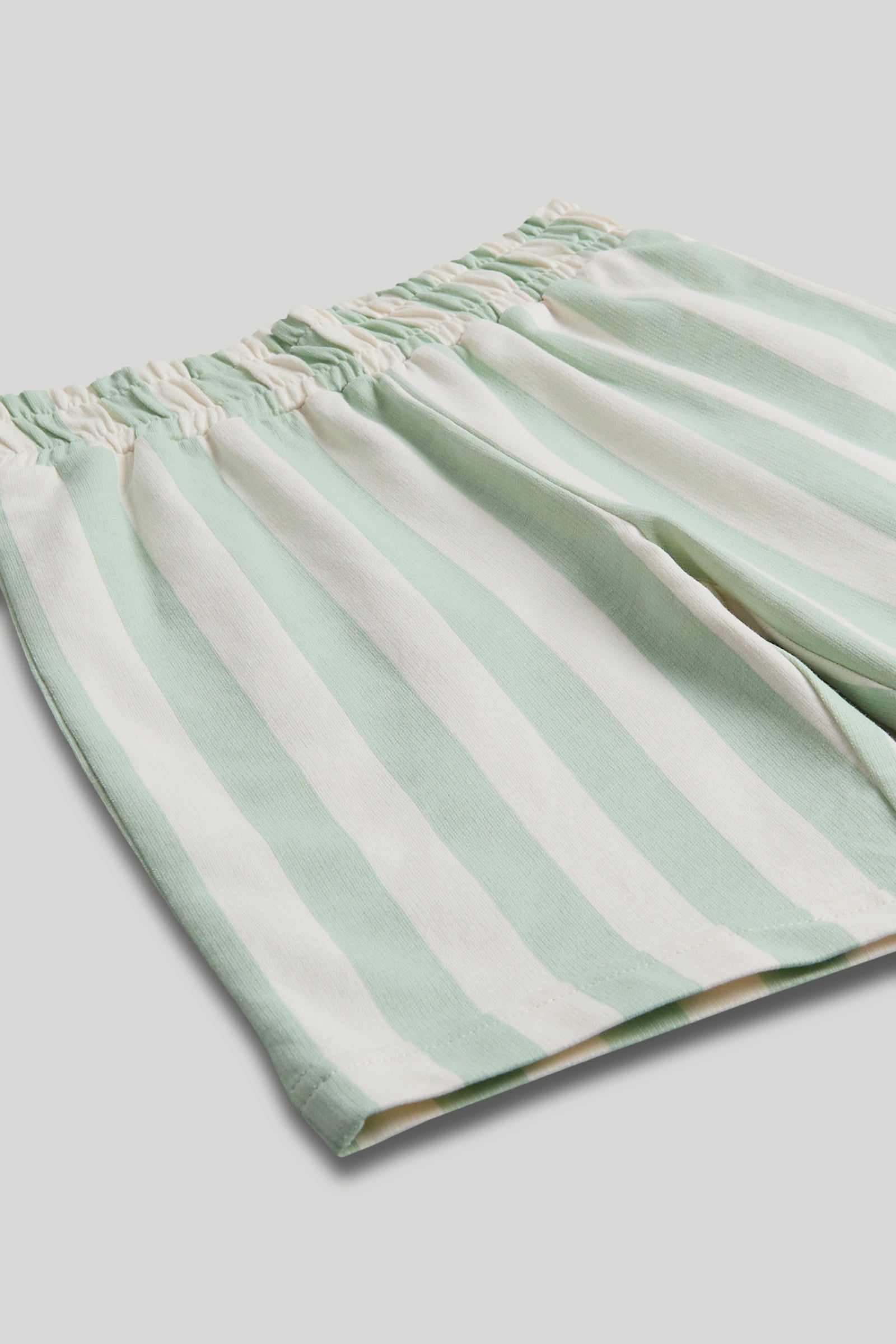 Boys Green Cotton T-Shirt & Stripe Shorts Set