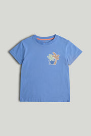 Boys Back Print Cotton T-Shirt in Blue