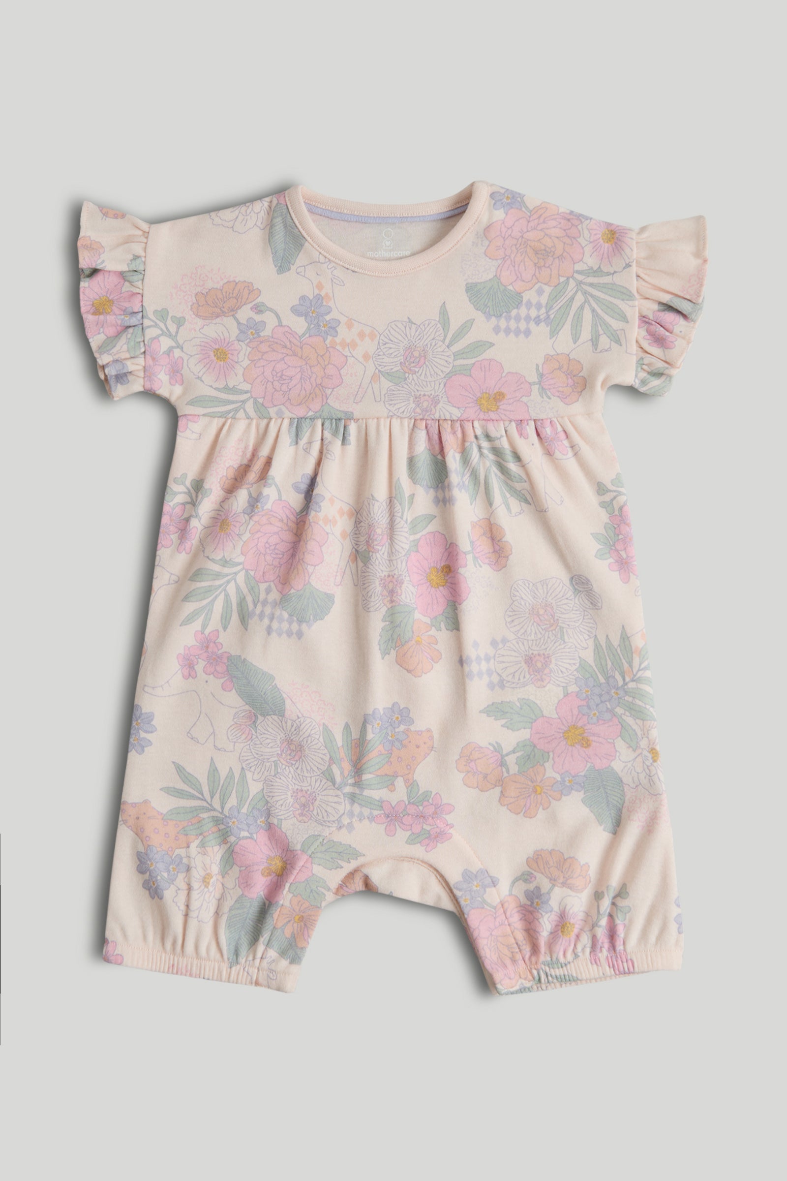 Baby Girls Printed Cotton Jersey Romper in Pink
