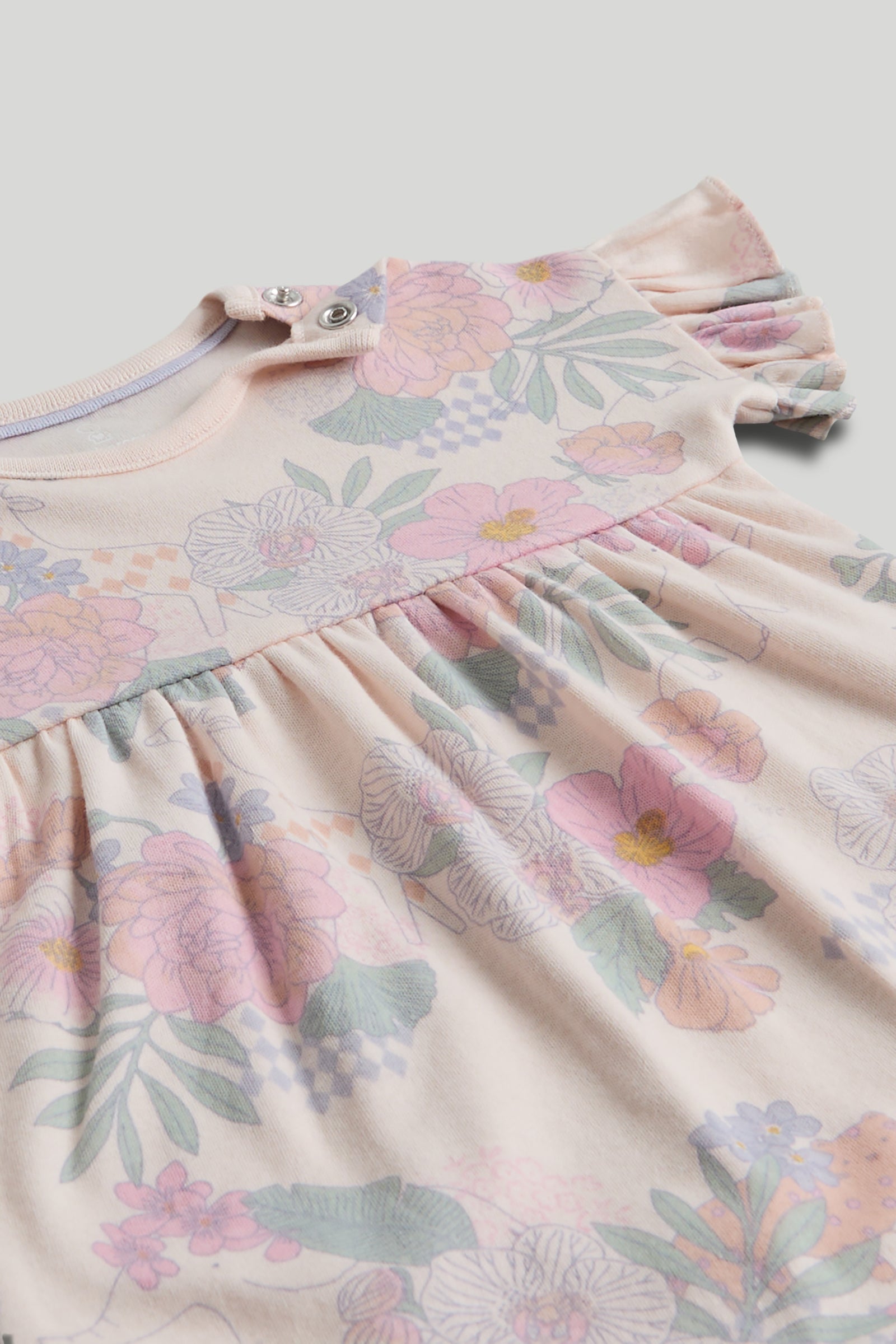 Baby Girls Printed Cotton Jersey Romper in Pink