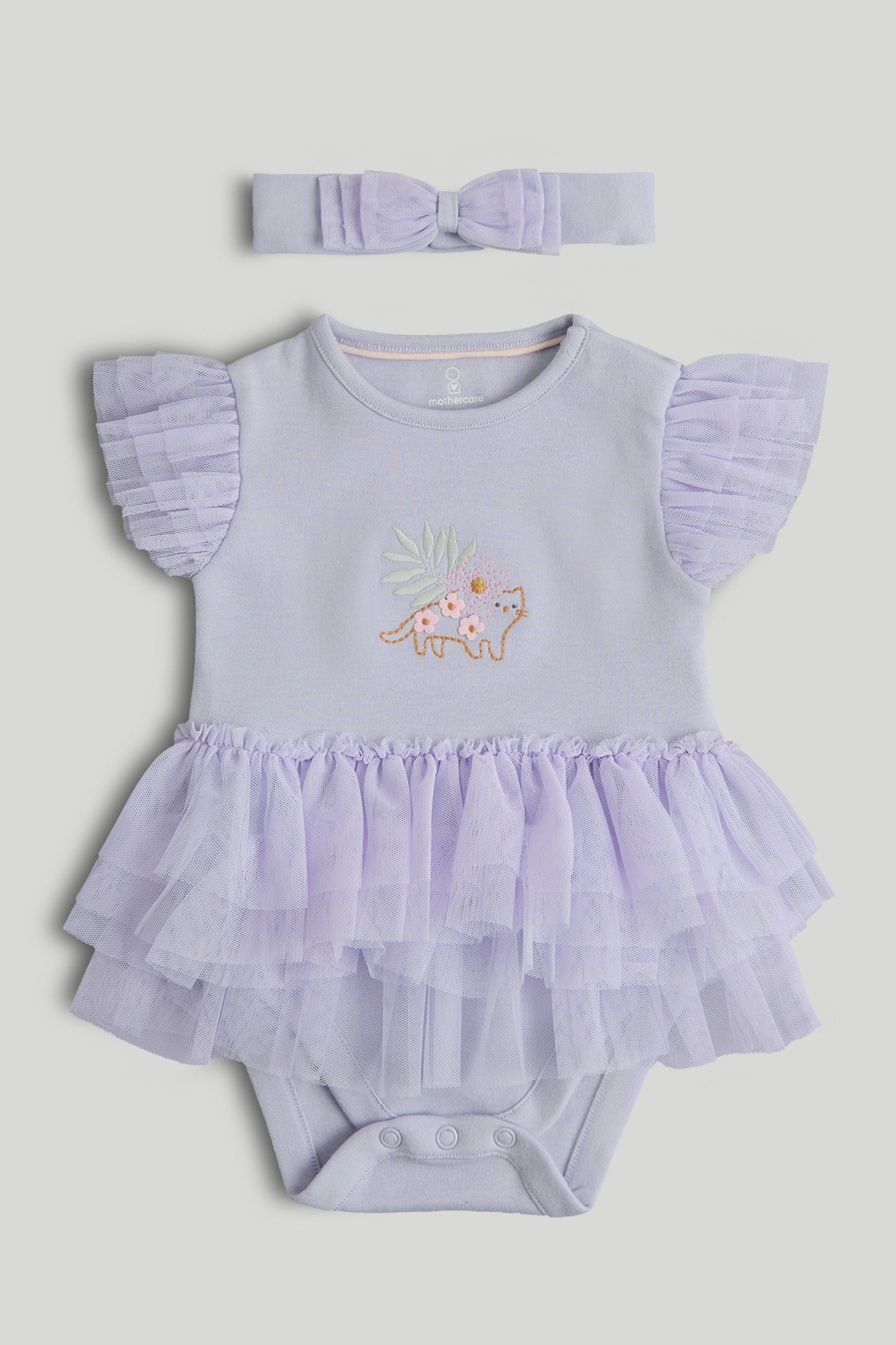 Baby Girls Lavender Cotton Tutu Bodysuit with Headband