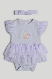 Baby Girls Lavender Cotton Tutu Bodysuit with Headband