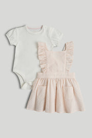Girls Striped Cotton Pinny & Bodysuit Set