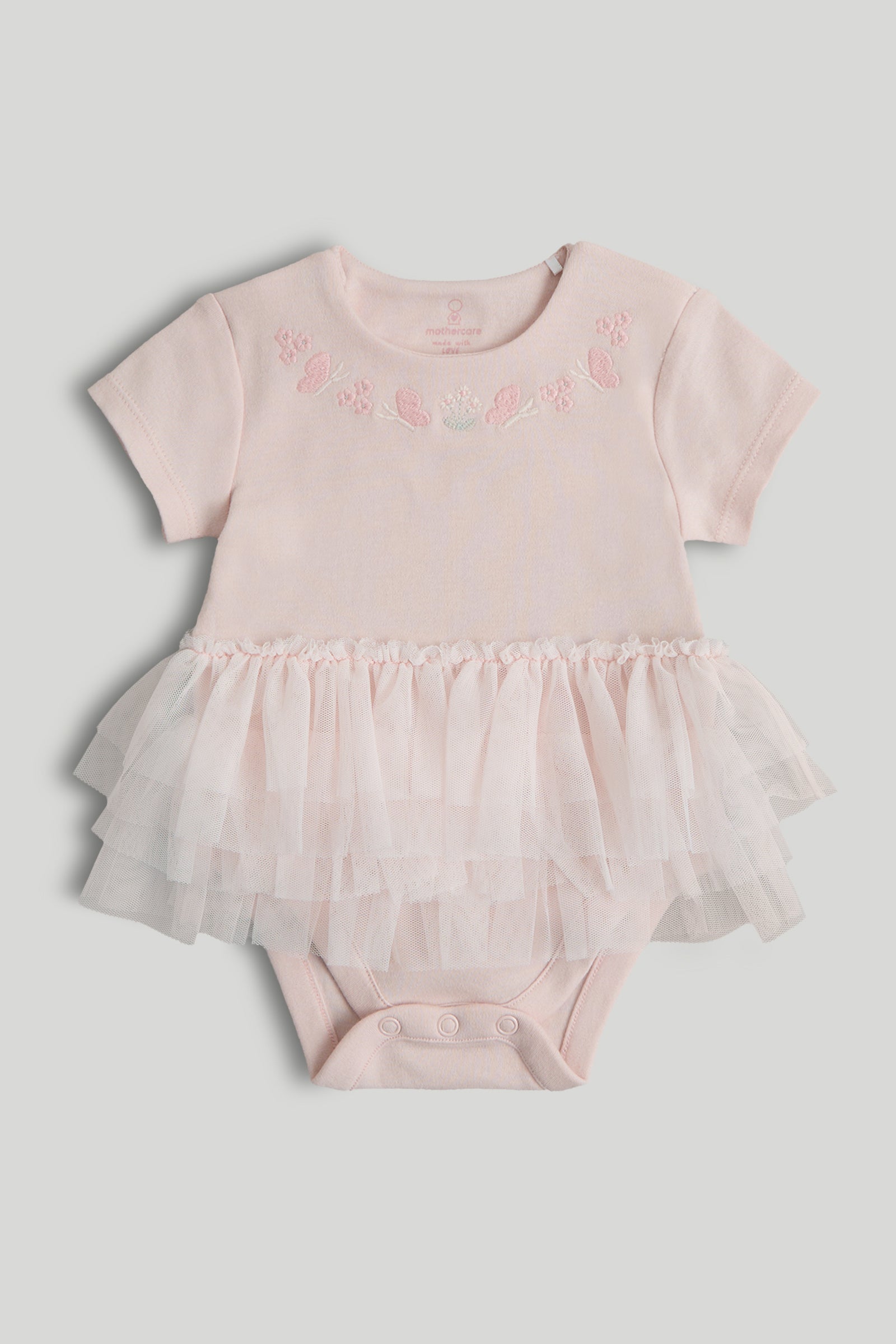 Baby Girls Pink Cotton Tutu Bodysuit – Embroidered