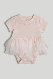 Baby Girls Pink Cotton Tutu Bodysuit – Embroidered