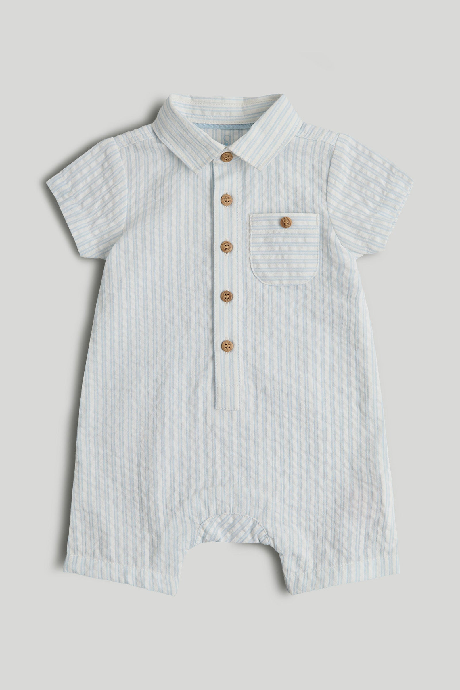 Baby Boys Striped Cotton Woven Romper with Collar