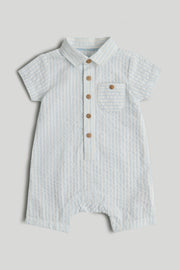 Baby Boys Striped Cotton Woven Romper with Collar