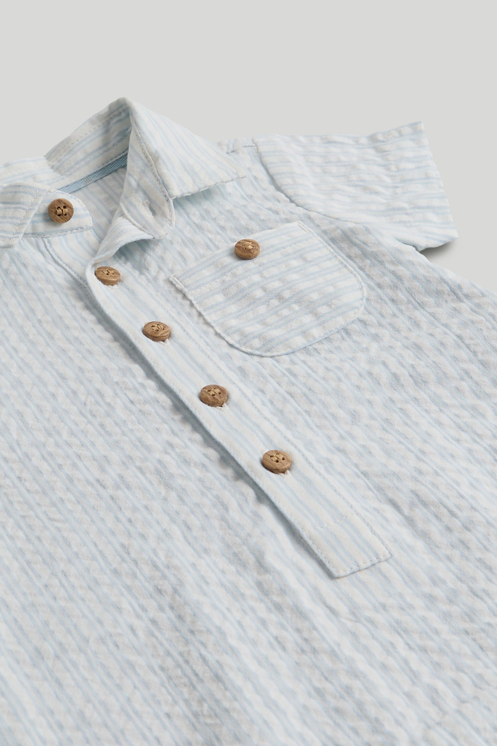 Baby Boys Striped Cotton Woven Romper with Collar