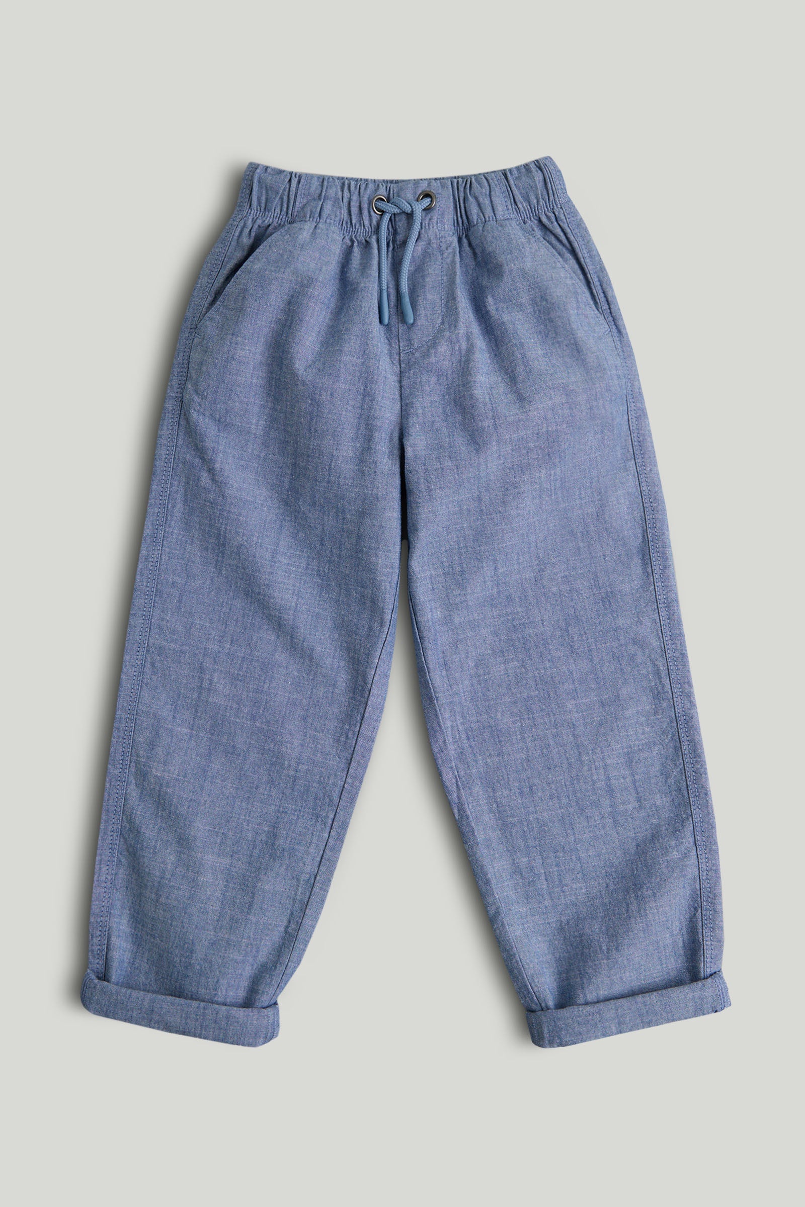 Boys Blue Chambray Pull-On Trousers – Regular Fit