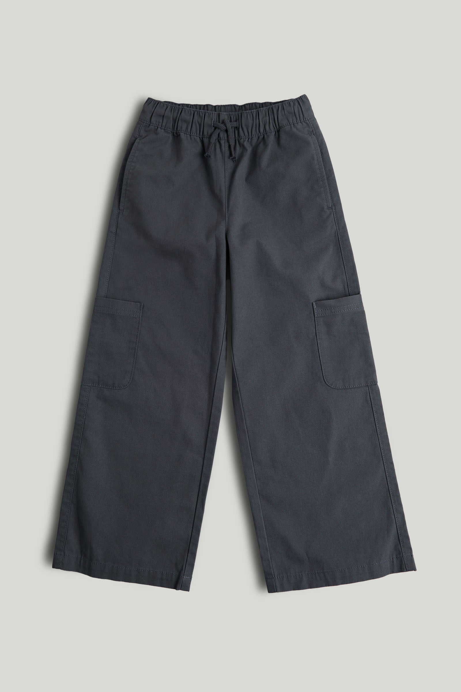 Boys Dark Grey Cotton Wide Leg Trousers