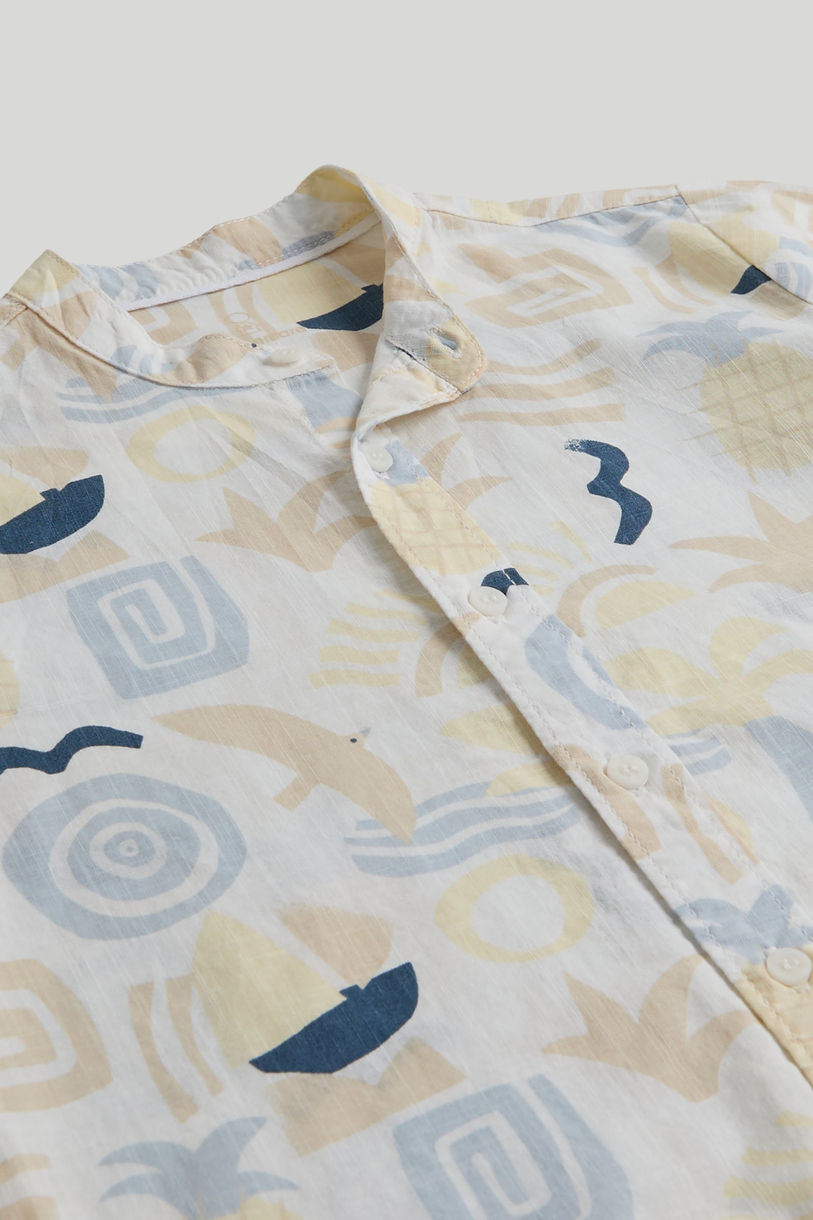 Boys Printed Cotton Grandad Collar Shirt in Multi