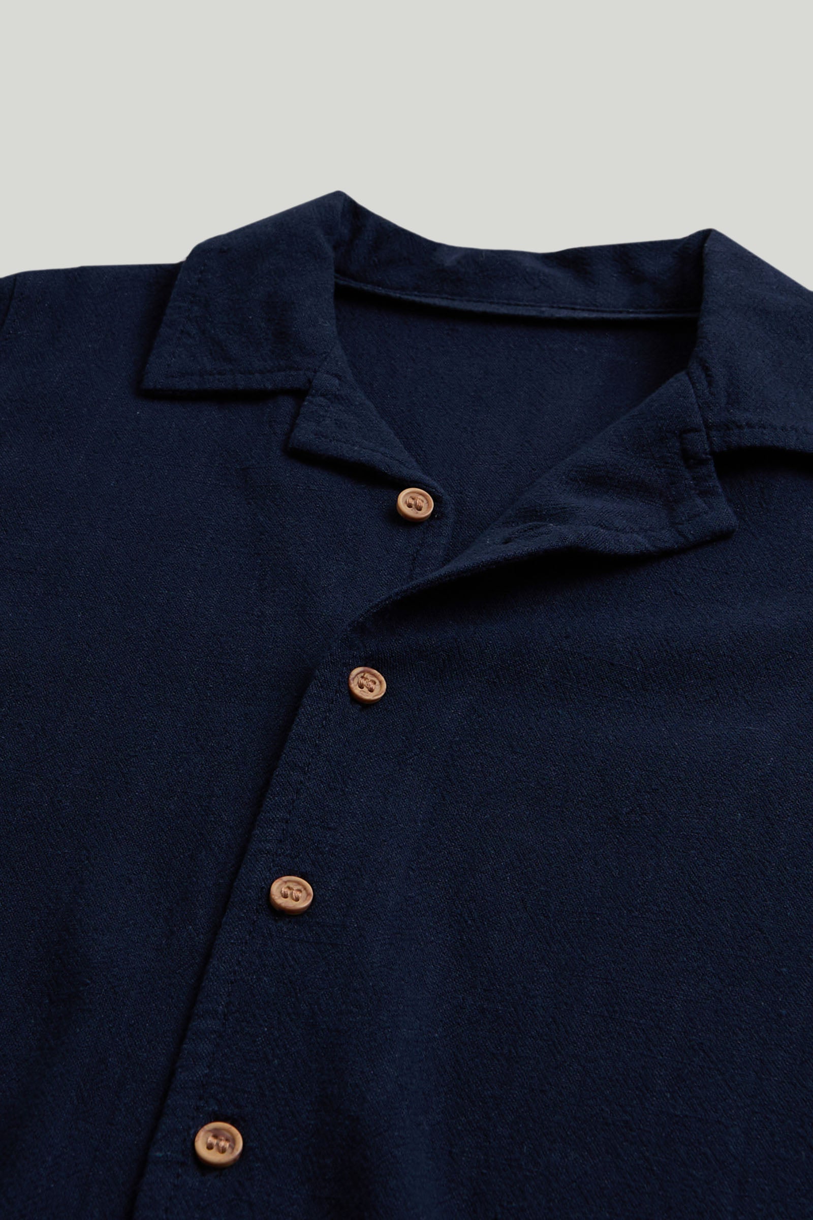 Boys Textured Viscose Linen Short Sleeve Shirt in Navy