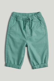 Boys Dark Green Linen Cotton Regular Fit Casual Trousers