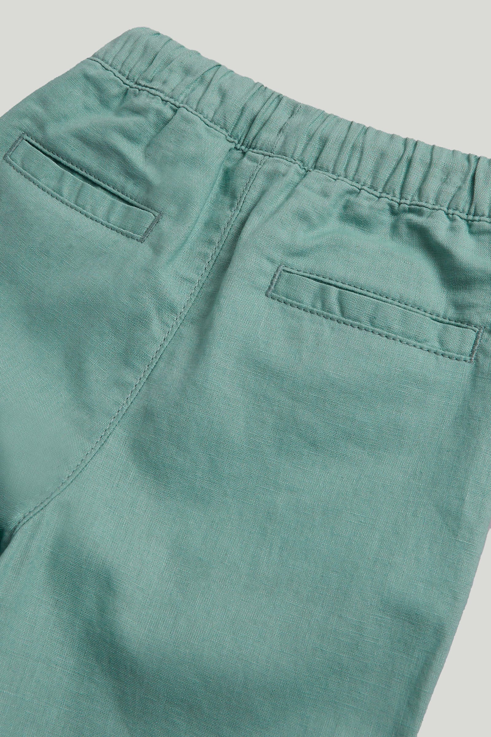 Boys Dark Green Linen Cotton Regular Fit Casual Trousers