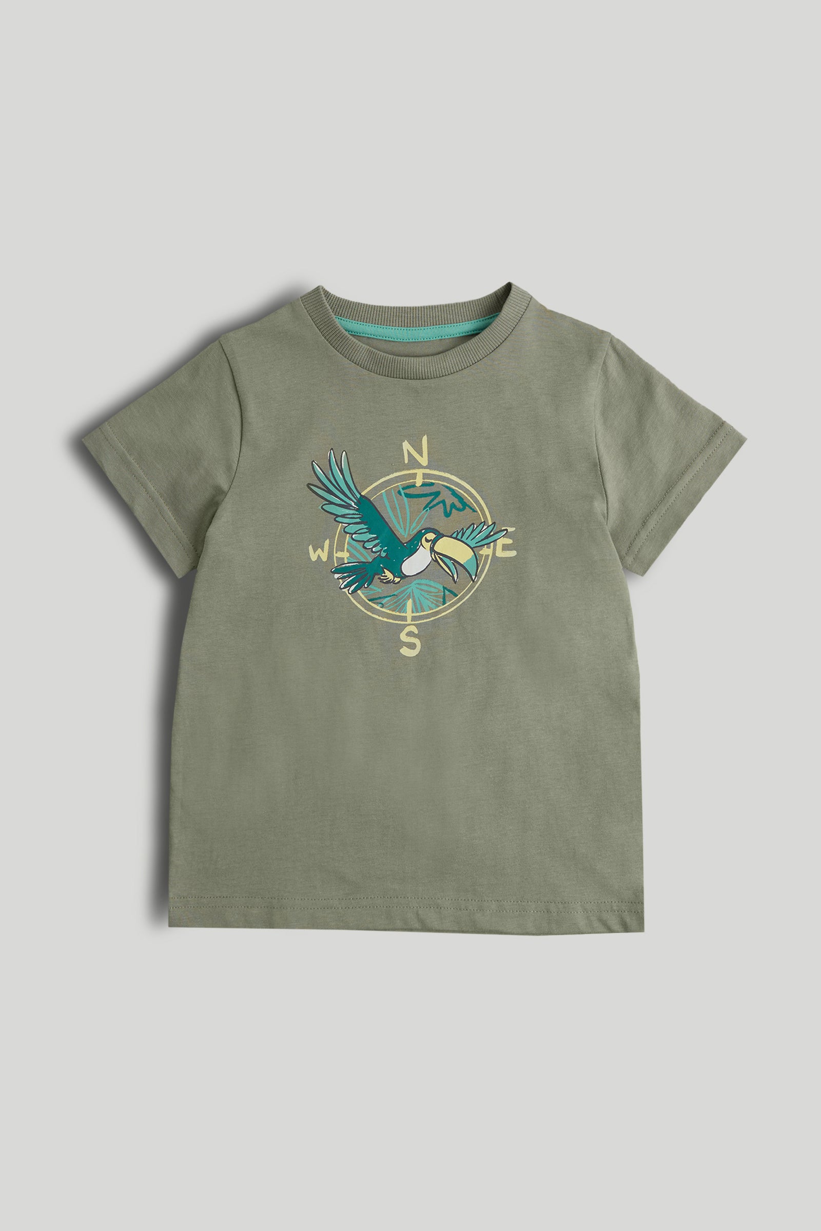 Boys Compass Print Cotton T-Shirt in Green