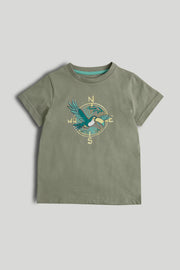 Boys Compass Print Cotton T-Shirt in Green