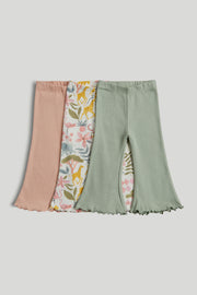 Girls Multi Cotton Stretch 3-Pack Flared Leggings