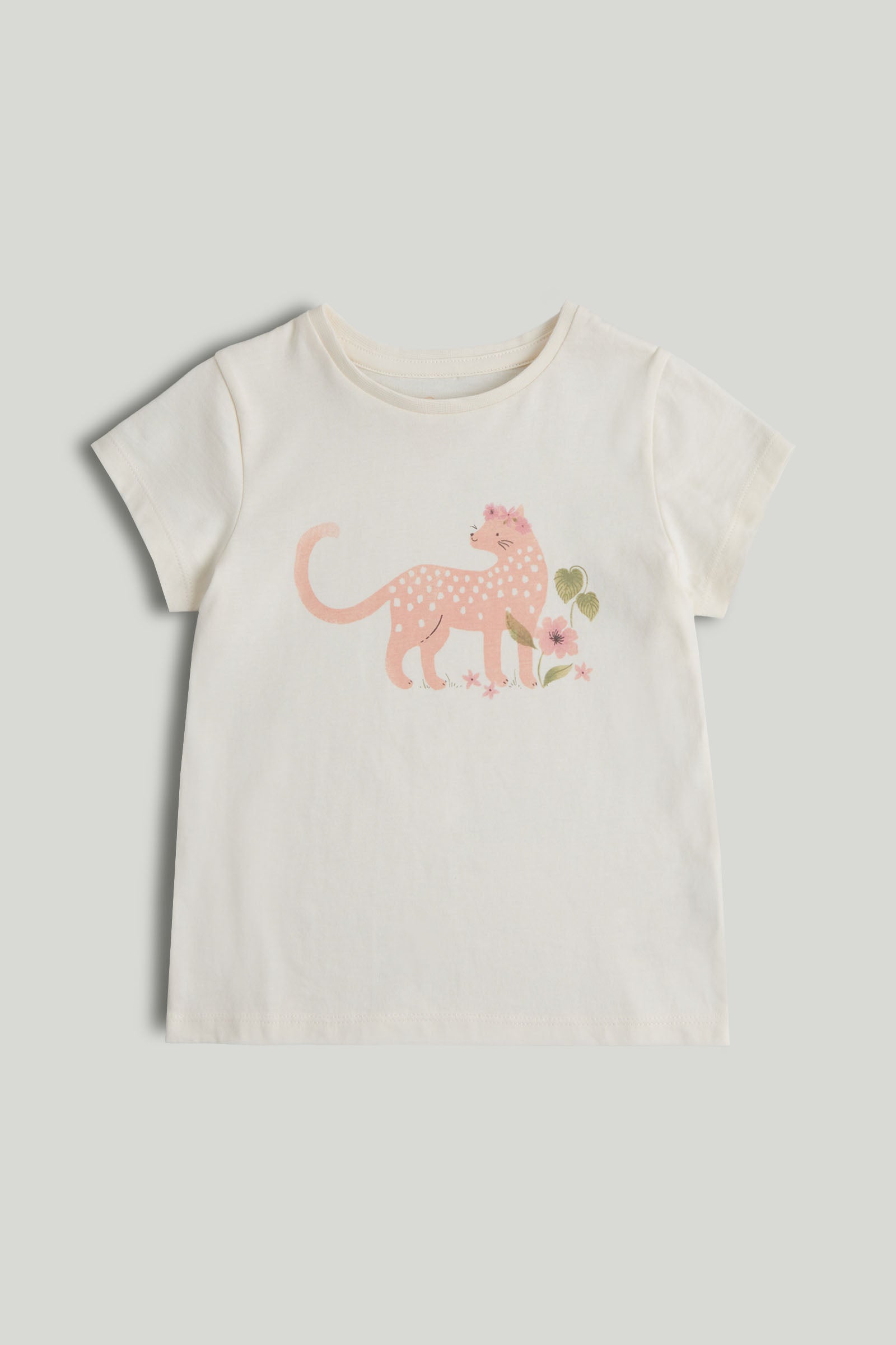Girls White Cotton Printed T-Shirt