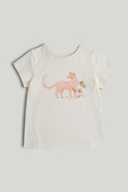 Girls White Cotton Printed T-Shirt