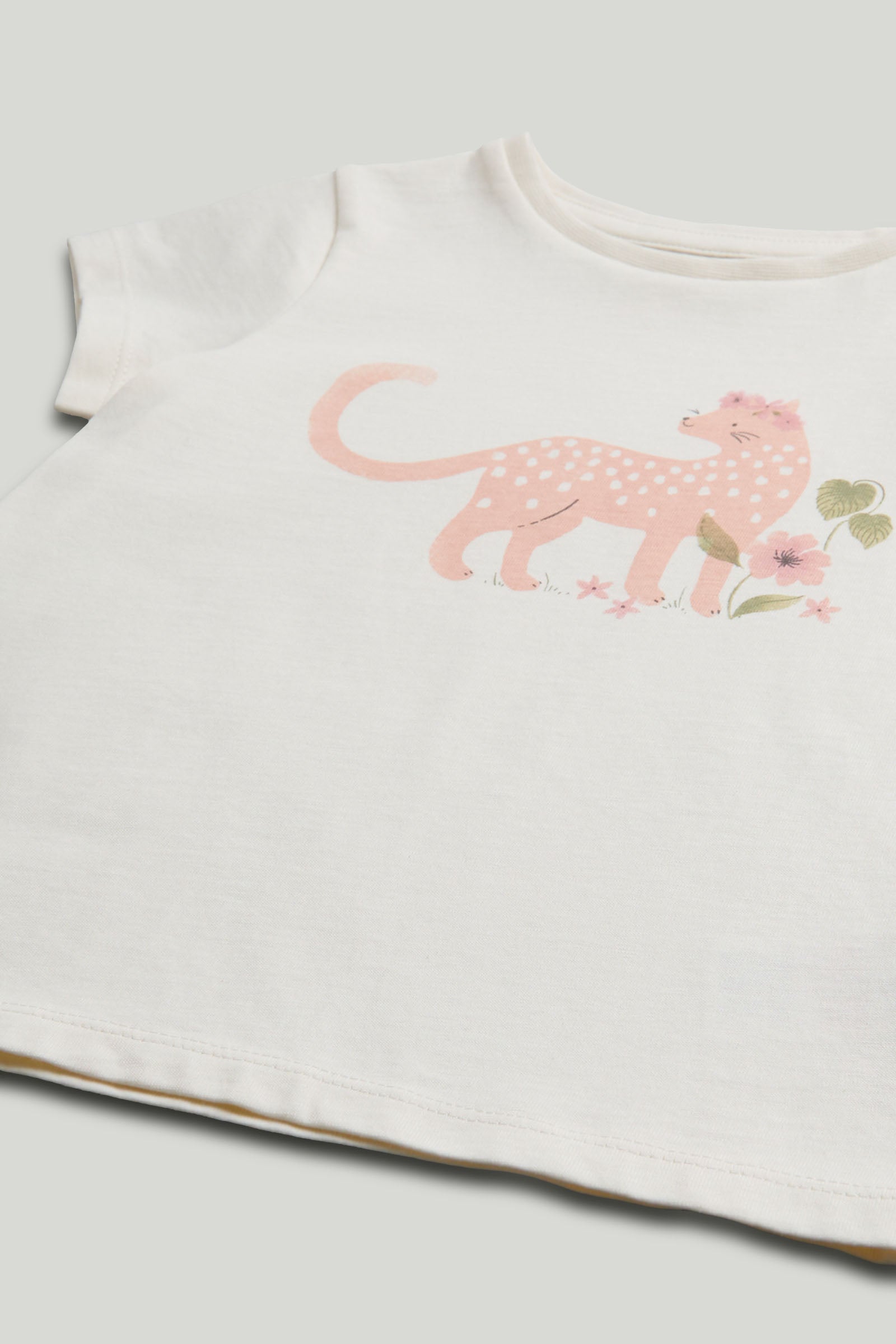 Girls White Cotton Printed T-Shirt