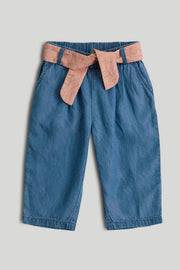 Girls Blue Lyocell Regular Fit Belted Trouser