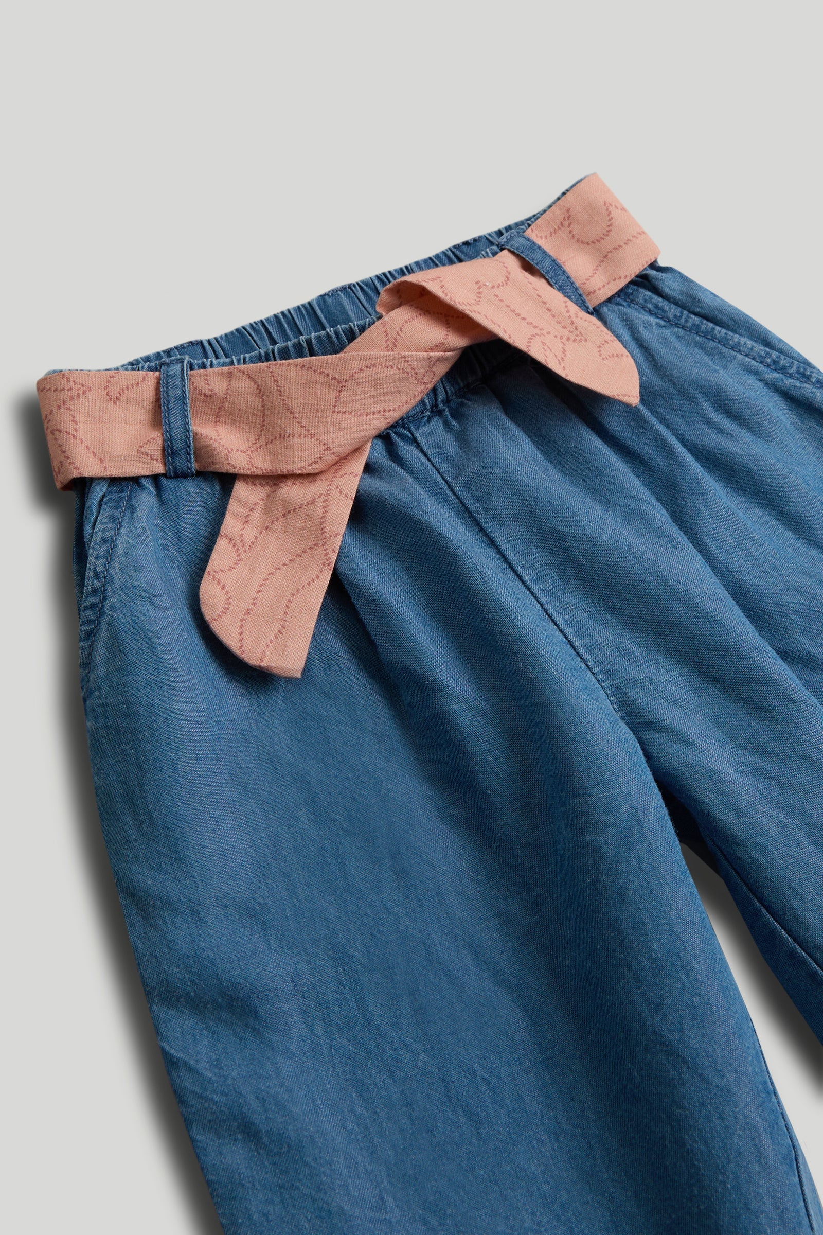 Girls Blue Lyocell Regular Fit Belted Trouser