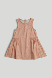 Girls Pink Printed Cotton Sleeveless Regular Fit Pocket Dress